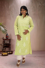 Green Chikankari Embroidery Cotton Kurta 10074391