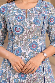 Blue Hand Block Printed Cotton Kurta  10077680