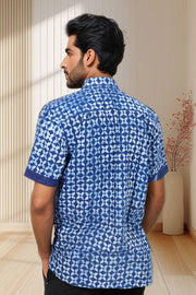 Indigo Handblock Print Pre-Washed Pure Cotton Shirt 10074400