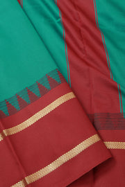 Peacock Green Vegan Silk Kanjivaram Saree With Temple Border 10077926