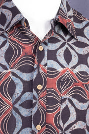 Black Full Sleeve Ajrakh Printed Cotton Mens Shirt 10076865