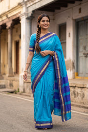 Ocean Blue Vegan Silk Kanjivaram Saree 10077929
