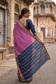 Rose Blossom Pink Mysore Crepe Silk Saree With Zari Border 10076232
