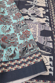 Green Printed Semi Linen Saree 10077982