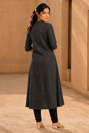 Rustic Black Hand Embroidered Cotton Kurta 10077657