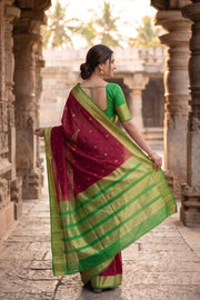 Chilli Red Mysore Crepe Silk Saree With Geometric Butta Design And Zari Border 10076658