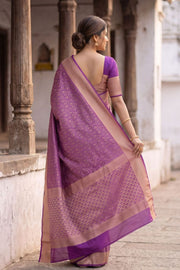 Twilight Violet Mysore Crepe Silk Saree With Brocade Design And Zari Border 10076661
