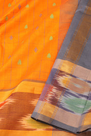 Orange Kanjivaram Silk Cotton Saree with Ikat Border 10077972