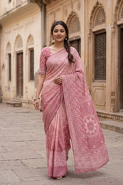 Dusty Rose Chikankari Embroided Organza Saree 10078115