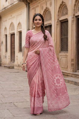 Dusty Rose Chikankari Embroided Organza Saree 10078115