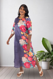 Grey Printed Vegan Charmeuse Silk Dress 10073753