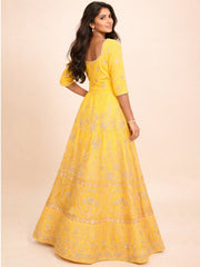 Yellow Net Silk Embroidered Lehenga 10076883