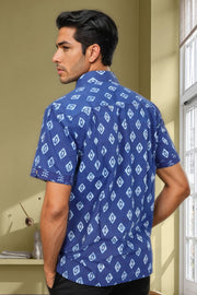 Indigo Handblock Print Pre-Washed Pure Cotton Shirt 10074407