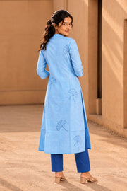 Powder Blue Embroidered Cotton Shirt Style Kurta 10077671
