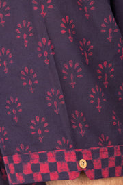 Indigo Handblock Print Pre-Washed Pure Cotton Crop Shirt 10074620