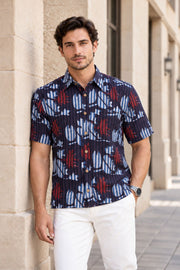Brown Half Sleeve Jahota Printed Cotton Mens Shirt 10072994