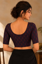 Maroon Indigo Hand Block Printed Cotton Blouse 10078140