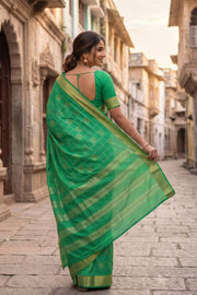 Aqua Mint Green Mysore Crepe Silk Saree With Floral Design And Zari Border 10076680