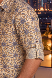 Beige Ajrakh Printed Vegan Modal Silk Mens Shirt 10078096
