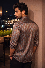 Maroon Full Sleeve Jahota Print Modal Silk Mens Shirt 10074381