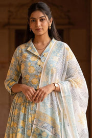 Blue Hand Block Printed Chaniya Choli With Kota Doria Dupatta 10066335