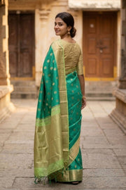 Blue Korvai Kanjivaram Pure Silk Saree with Contrast Border 10077904
