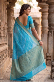 Skyline Blue Mysore Georgette Saree With Floral Butta Design And Zari Border 10076682