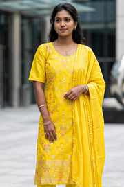 Yellow Mukaish Embroidery Viscose Silk Salwar Suit 10076195