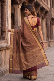 Rosewood Brown Mysore Crepe Silk Saree With Zari Border 10076656