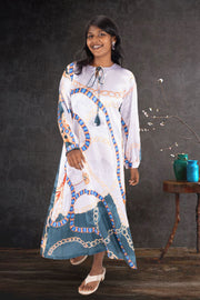 Cream  Printed Vegan Charmeuse Silk Dress  10073754