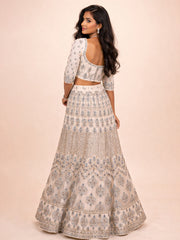Cream Net Silk Embroidered Lehenga 10076880