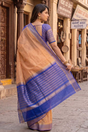 Desert Gold Beige with Blue Mysore Crepe Silk Saree With Zari Border 10076663