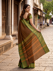 Brown Handloom Chettinad Cotton Saree 10077339