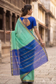Minted Aqua Green Mysore Crepe Silk Saree With Zari Border 10076677