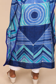 Blue Hand Painted Mulberry Silk Kaftan 10070474