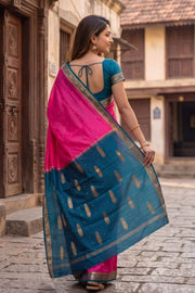 Pink Mysore Crepe Silk Saree With Floral Border 10076666