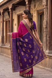Raspberry Pink Mysore Crepe Silk Saree With Zari Border 10076667