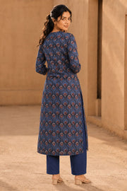 Blue Hand Block Printed Cotton Kurta 10077667