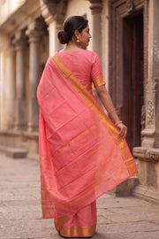 Blush Pink Monotone Mysore Crepe Silk Saree With Floral Border 10043578