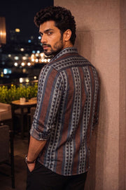 Blue Full Sleeve Jahota Print Modal Silk Mens Shirt 10074382