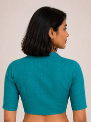 Blue Handcrafted Slub Cotton Solid Style Blouse 10073179