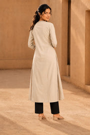 Beige Hand Embroidered Cotton Kurta 10077658