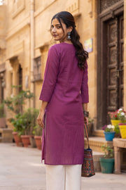Bright Purple Handcrafted Slub Cotton Kurta 10077425