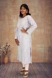 Grey Chikankari Embroidery Cotton Kurta 10074388