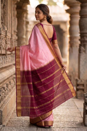 Petal Pink Mysore Crepe Silk Saree With Zari Border 10076668