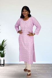 Pink Chikankari Embroidery Cotton Kurta 10074394