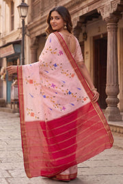 Pink Mysore Crepe Floral Silk Saree 10076683