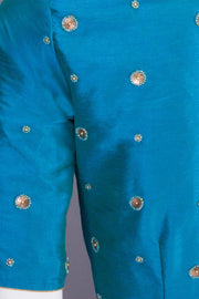 Blue Aari Embroidered Tussar Silk Blouse 10068934