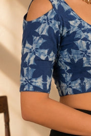 Blue Indigo Hand Block Print Cotton Blouse 10078149