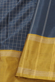 Navy Blue Vegan Silk Kanjivaram Saree With Checks Design 10077939